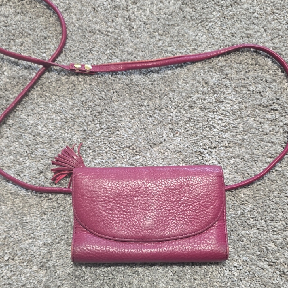 Fossil Pebbled Leather Crossbody Wallet in Berry